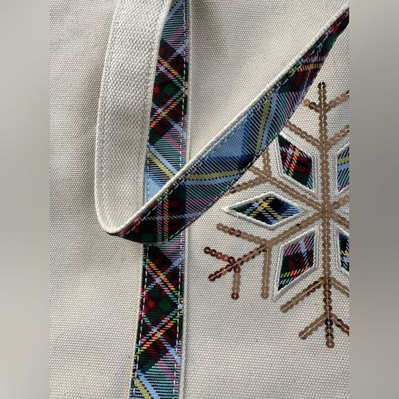 Lands End Canvas Tote Bag Snowflake Plaid Holiday Sequin Christmas Cotton - Picture 6 of 14
